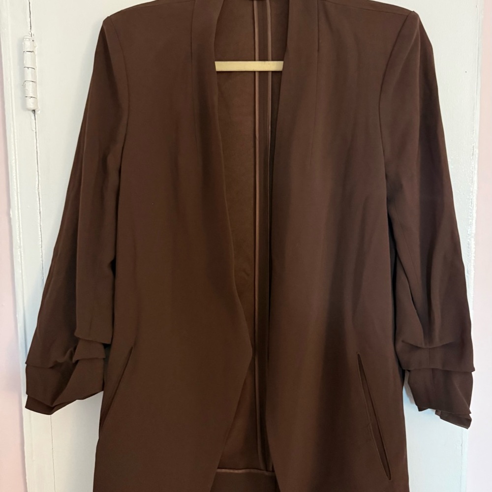 Babaton Chocolate Brown Open-Front Blazer